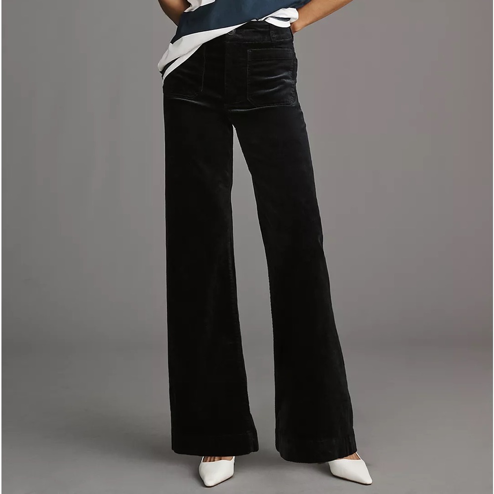 NEW Colette Full-Length Wide-Leg Corduroy Pants Maeve 25 NAVY blue Anthropologie
